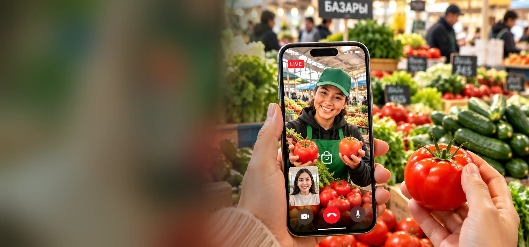 Иллюстративное изображение: выбор продуктов по видеосвязи на смартфоне